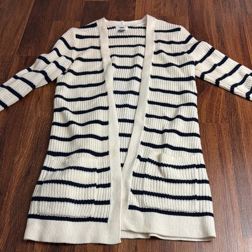 Striped Open-Front Cardigan Sweater - Black and White